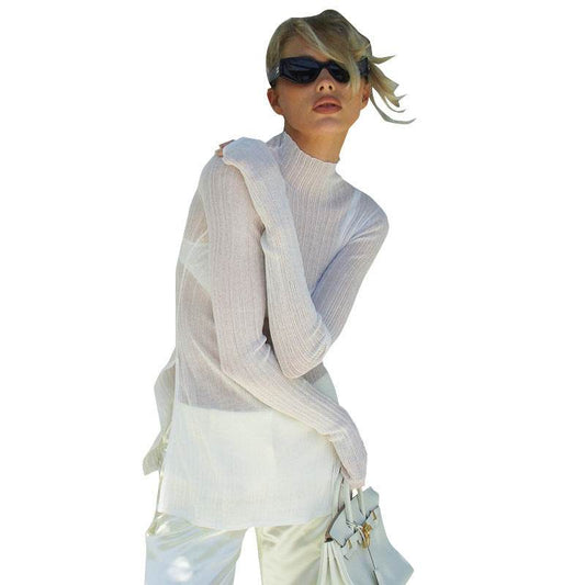 Stylish Turtleneck Long Sleeve Knitted T-shirt - Slim Fit Casual Blouse - Buy Center