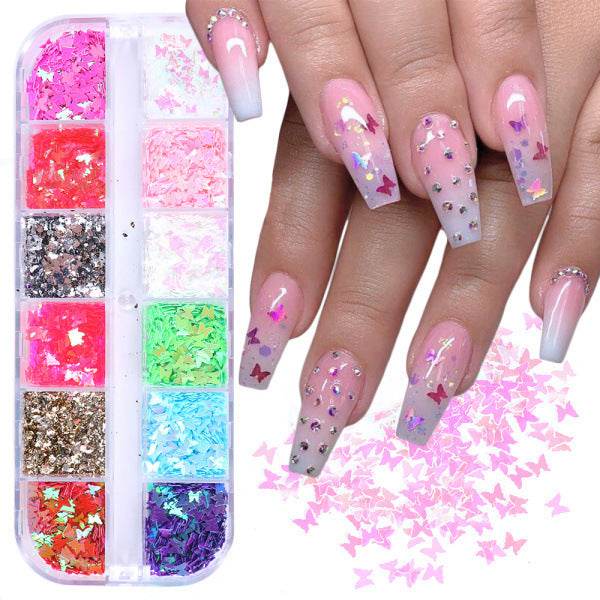 Symphony Butterfly Sequin Nail Decoration - 12 Colors for Stunning Nail Art - Buy Center