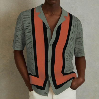 Men's Summer Striped Contrast Knitwear Top - Dark Blue, Army Green, Orange - Buy Center