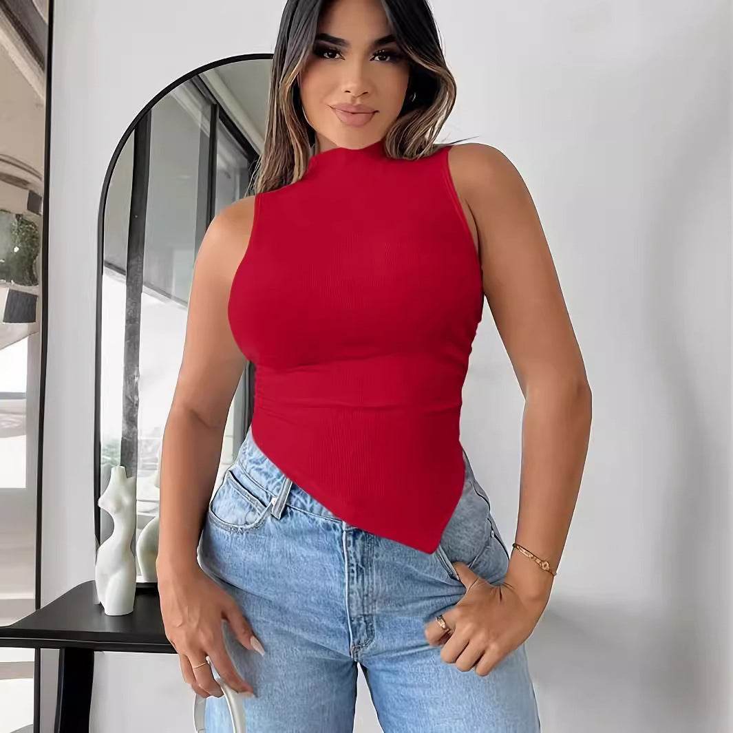 Buycenter Solid Color Sleeveless Knitted Top - Stylish Ribbed Fabric for Women - Buy Center