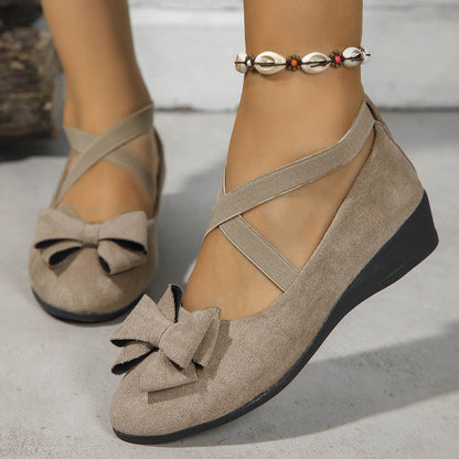 Chic Suede Bow Wedge Flats - Stylish Summer Comfort for Women - Buy Center