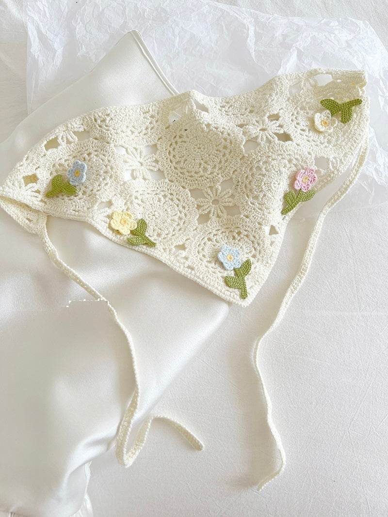 Retro French Triangular Binder Headscarf - Knitted Floral Charm Accessory - Buy Center