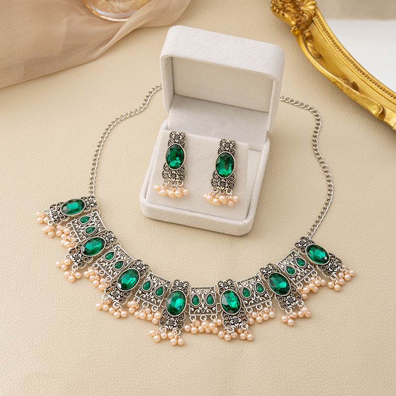 Vintage Emerald Earrings Set - Trendy Tassel Bead Design for 2025 - Buy Center