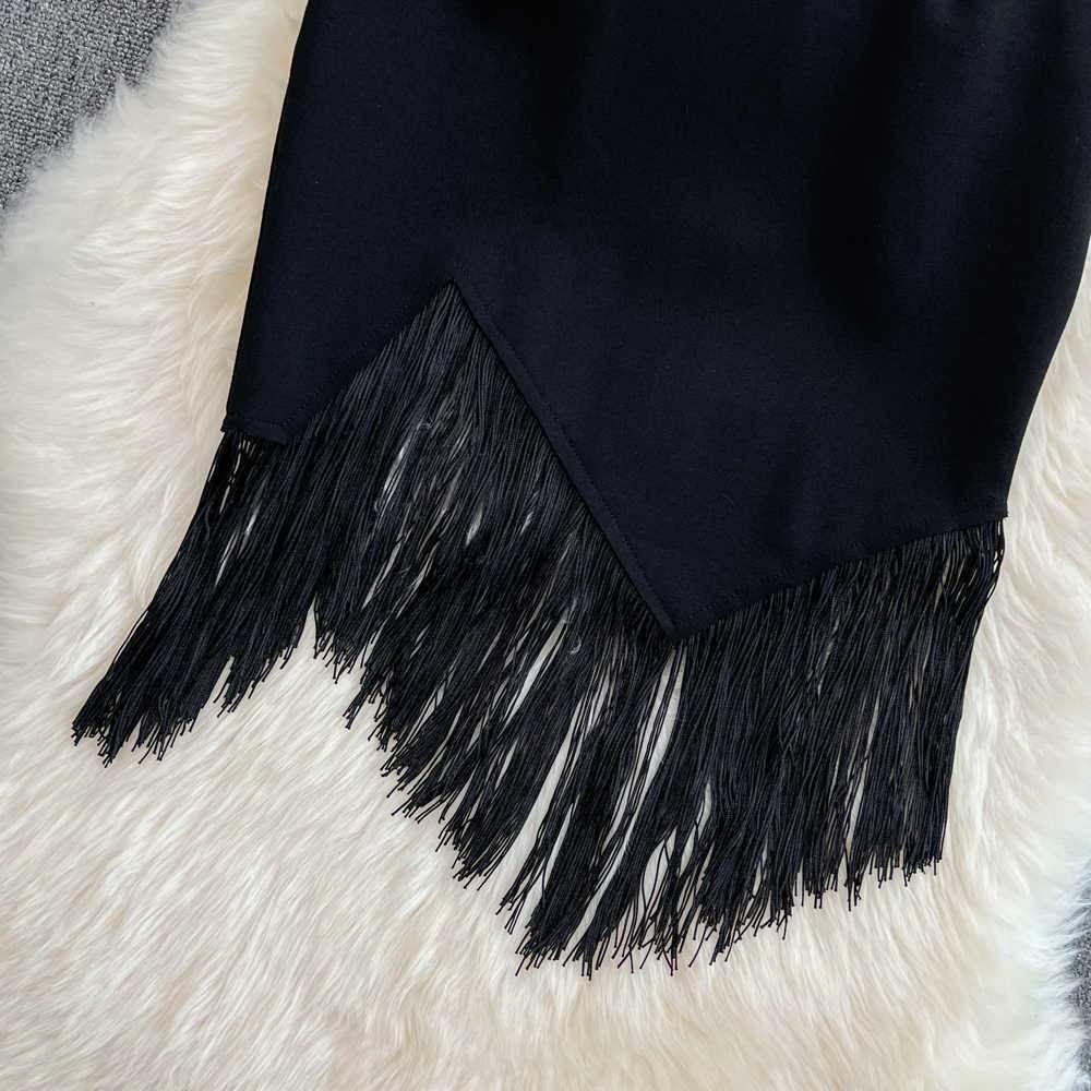 Buycenter High Waist Irregular Pencil Skirt with Tassel Detail | Black - Buy Center