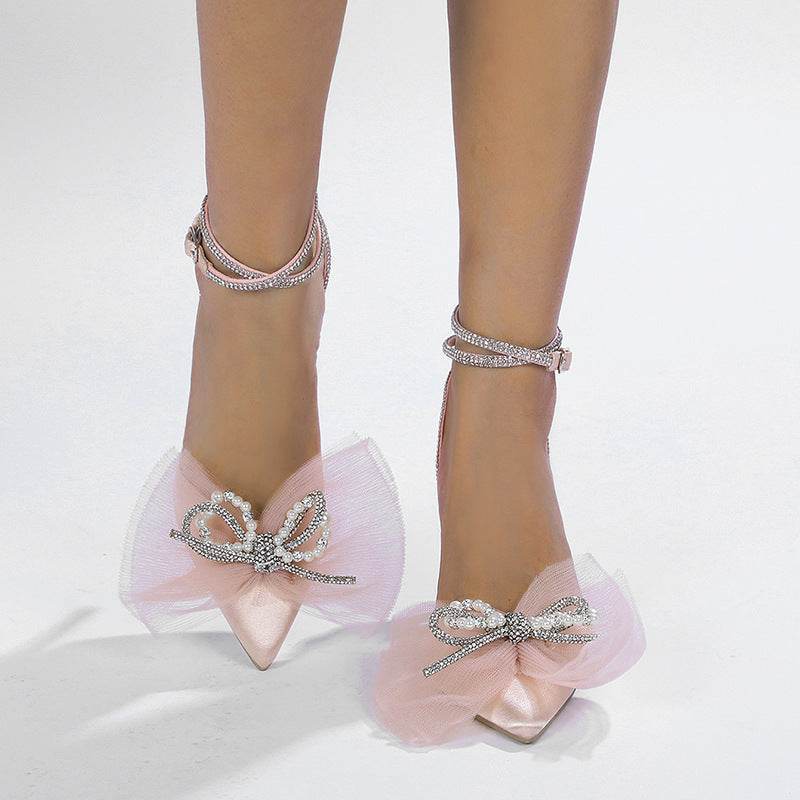 Buycenter Elegant Pearl Rhinestone Bow Stiletto Party Pumps - Buy Center