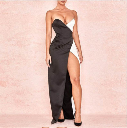 Buycenter Sexy Black & White Prom Dress - Stylish Stitching Design - Buy Center