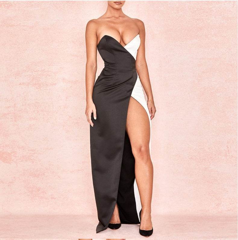 Buycenter Sexy Black & White Prom Dress - Stylish Stitching Design - Buy Center