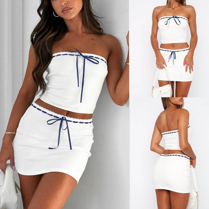 Buycenter Slim-fit Floral Lace-up Tube Top Jumpsuit - Short Skirt - Buy Center