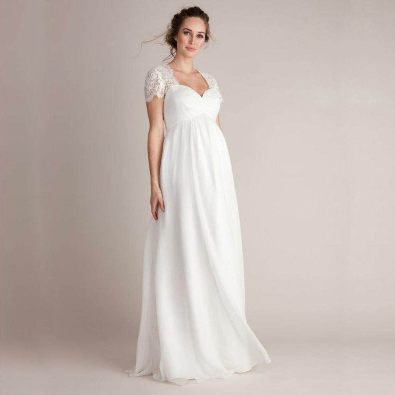 Elegant Japanese Cotton Wedding Dress - Short-Sleeved with Lace Stitching - Buy Center