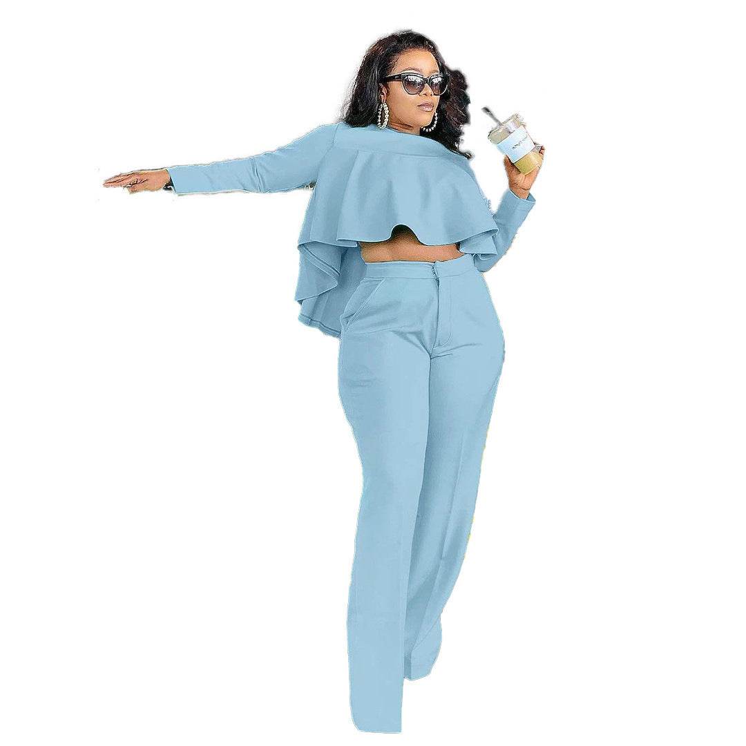 Buycenter Solid Color Two-Piece Set - High Waist Wide Leg Jumpsuit - Buy Center