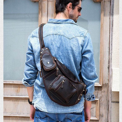 Retro Men's Chest Bag - Genuine Leather, Stylish & Convenient Design - Buy Center