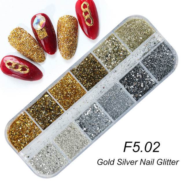 Nail Gold & Silver Glitter Laser Sequins - 12 Bars for Stunning Designs - Buy Center