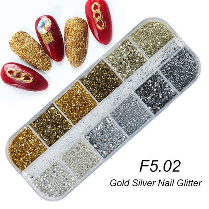 Nail Gold & Silver Glitter Laser Sequins - 12 Bars for Stunning Designs - Buy Center