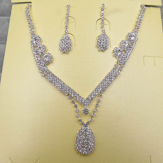 Europe & US Water Drop Bridal Necklace and Earrings Set - Elegant Wedding Jewelry - Buy Center