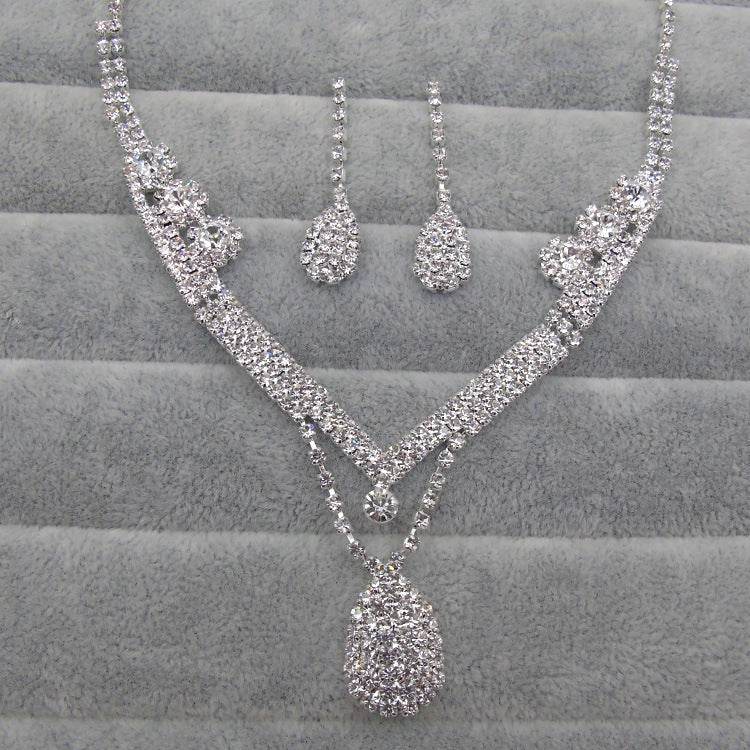 Europe & US Water Drop Bridal Necklace and Earrings Set - Elegant Wedding Jewelry - Buy Center