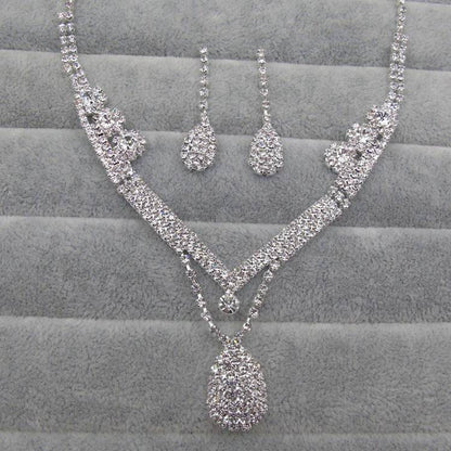 Europe & US Water Drop Bridal Necklace and Earrings Set - Elegant Wedding Jewelry - Buy Center