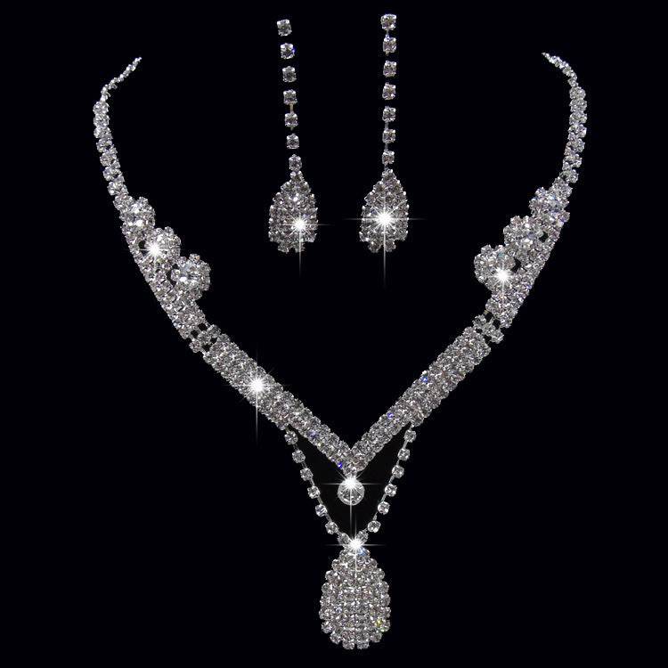 Europe & US Water Drop Bridal Necklace and Earrings Set - Elegant Wedding Jewelry - Buy Center