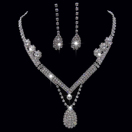 Europe & US Water Drop Bridal Necklace and Earrings Set - Elegant Wedding Jewelry - Buy Center