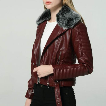 Buycenter Detachable Fur Collar Faux Leather Jacket - Stylish & Warm - Buy Center