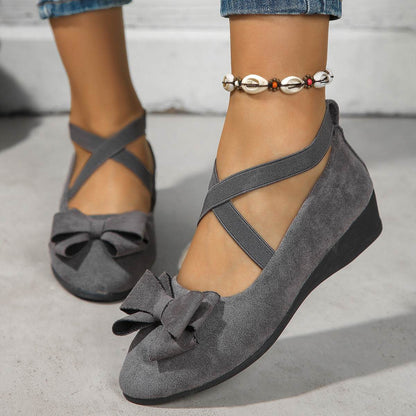 Chic Suede Bow Wedge Flats - Stylish Summer Comfort for Women - Buy Center