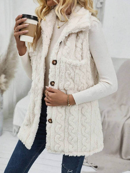 Double-Sided Plush Pocket Cardigan Vest - Trendy Women's Casual Jacket - Buy Center