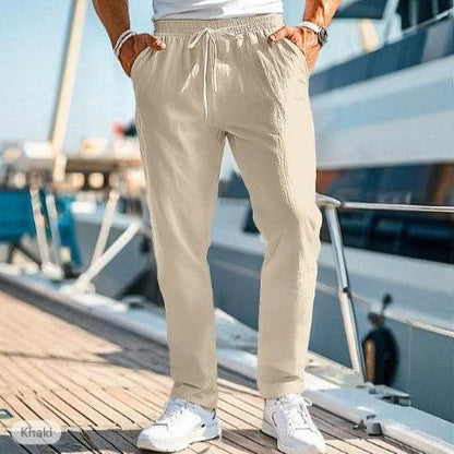 Men's Summer Elastic Waist Trousers - Straight Fit, Cotton Blend - Buy Center