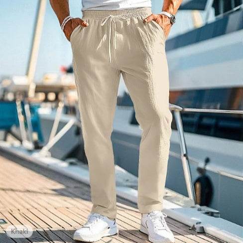 Men's Summer Elastic Waist Trousers - Straight Fit, Cotton Blend - Buy Center
