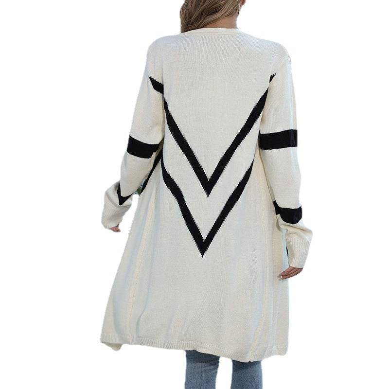 Buycenter Geometric Knitted Sweater Coat - Stylish Cardigan in Black & Blue - Buy Center