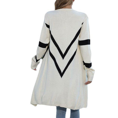 Buycenter Geometric Knitted Sweater Coat - Stylish Cardigan in Black & Blue - Buy Center