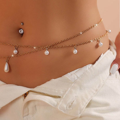 Elegant Double Circle Pearl Waist Chain - Premium Body Jewelry for Women - Buy Center