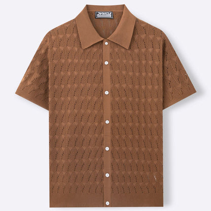 Buycenter Men's Knitwear Cardigan - Pointelle Design, Short Sleeve for Summer