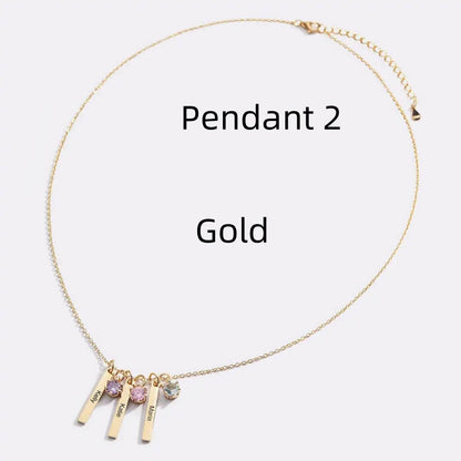 Personalized Mini Bar Birthday Stone Necklace - Custom Stainless Steel Pendant - Buy Center
