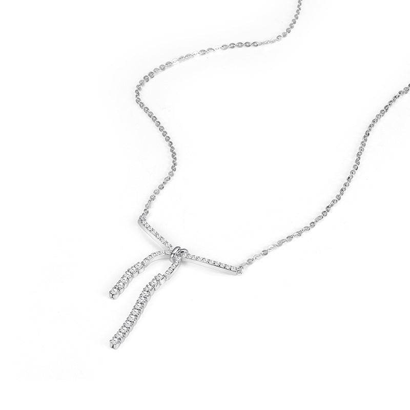 Buycenter Women's Bow Necklace - Elegant White Gold Plated Design - Buy Center