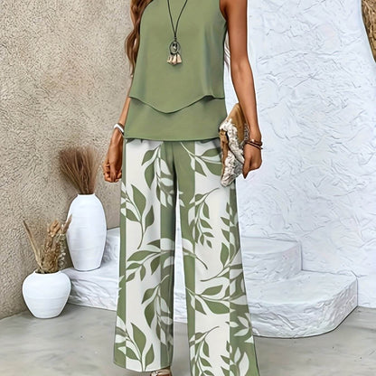 Elegant Red Sleeveless Blouse & Wide-Leg Pants Set - Spring Style - Buy Center