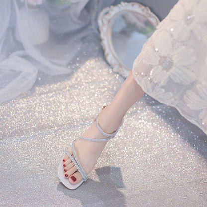 Women's Chunky Heel Sandals - Stylish Ankle Buckle Design in Beige & Gold - Buy Center