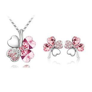 Four-Leaf Clover Crystal Necklace & Earrings Set - Elegant Jewelry for Women - Buy Center