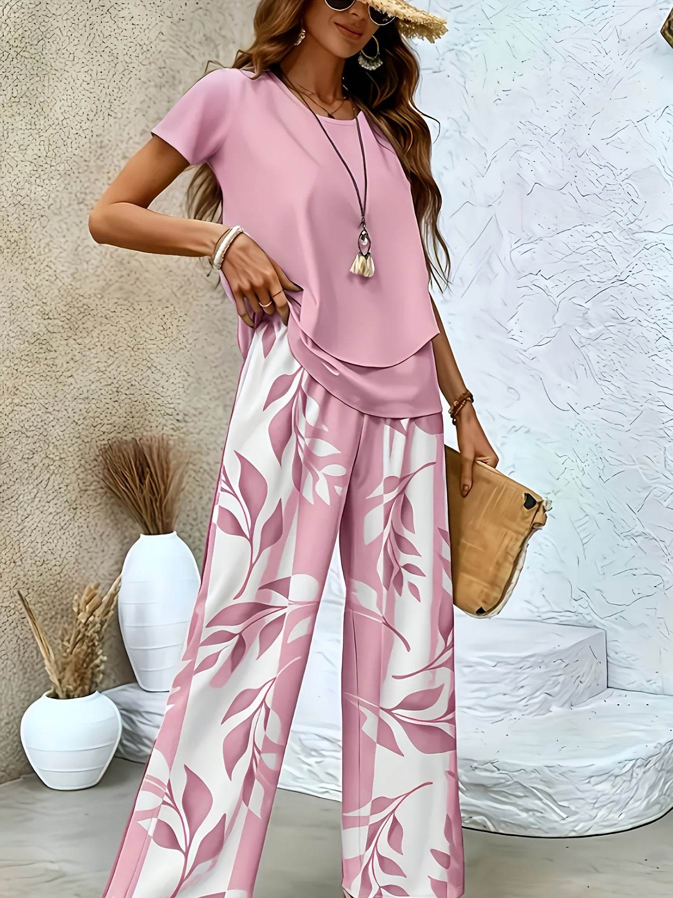 Women's Floral 2pcs Short Sleeve Pants Set - Elegant Spring Style - Buy Center