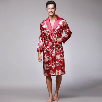 Elegant Men's Silk Robe - Premium V-Neck Long Sleeve Lounge Wear - Buy Center