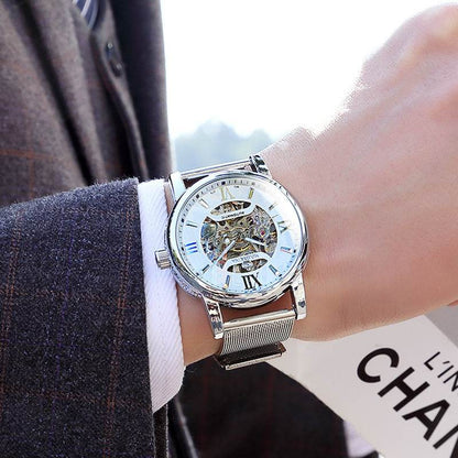 Automatic Mechanical Men's Watch - Luminous Display & Woven Mesh Belt - Buy Center