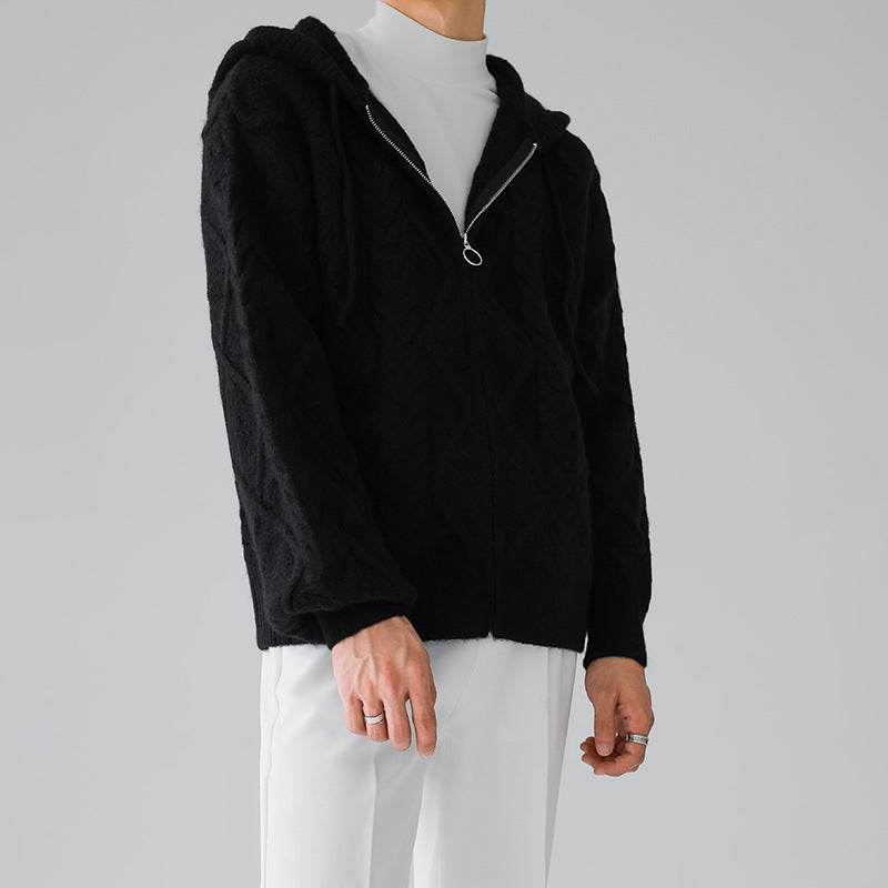 Buycenter Men's Zipper Hooded Coat - Loose Fit Rhombus Plaid Style - Buy Center