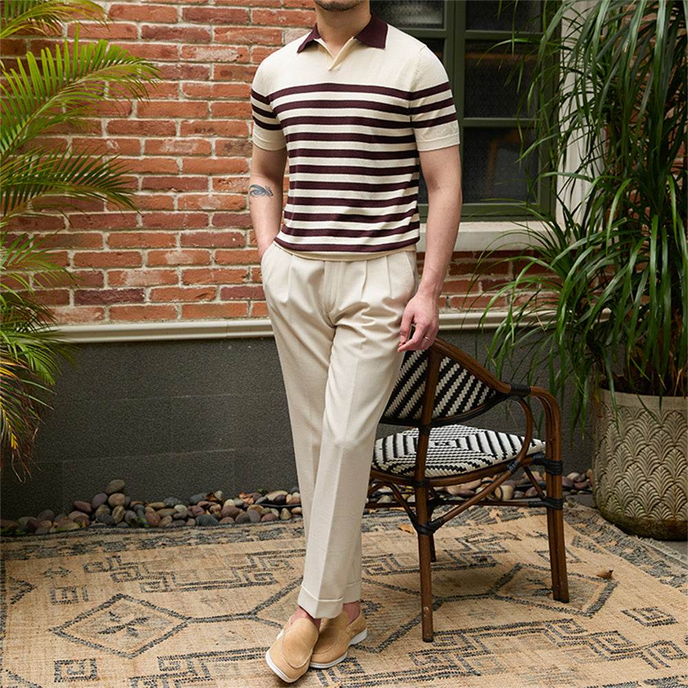 Slim Fit Lyocell Polo Shirt - Breathable Striped Short Sleeve Style - Buy Center