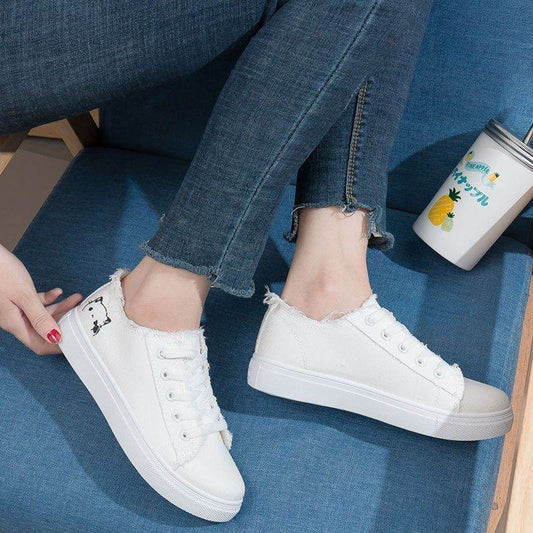 Women's Breathable Canvas Shoes - Stylish White Athletic Sneakers for Spring - Buy Center