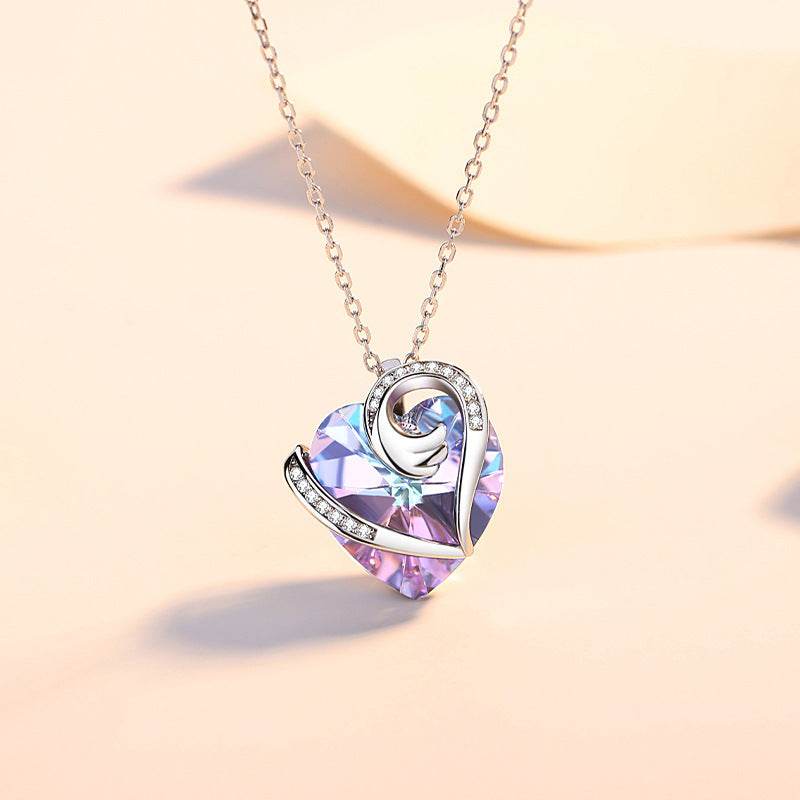 Buy Center Sterling Silver Love Necklace - Heart Shaped Crystal Design - Buy Center