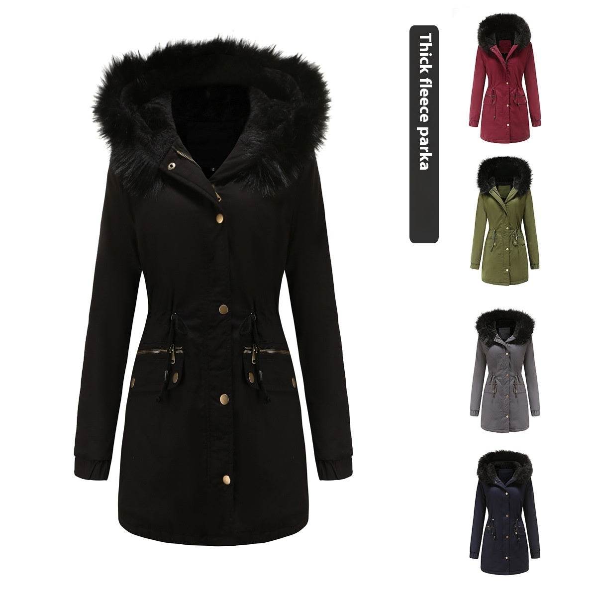 Women's Mid-Length Fur Collar Coat - Stylish Padded Jacket for Commuting - Buy Center
