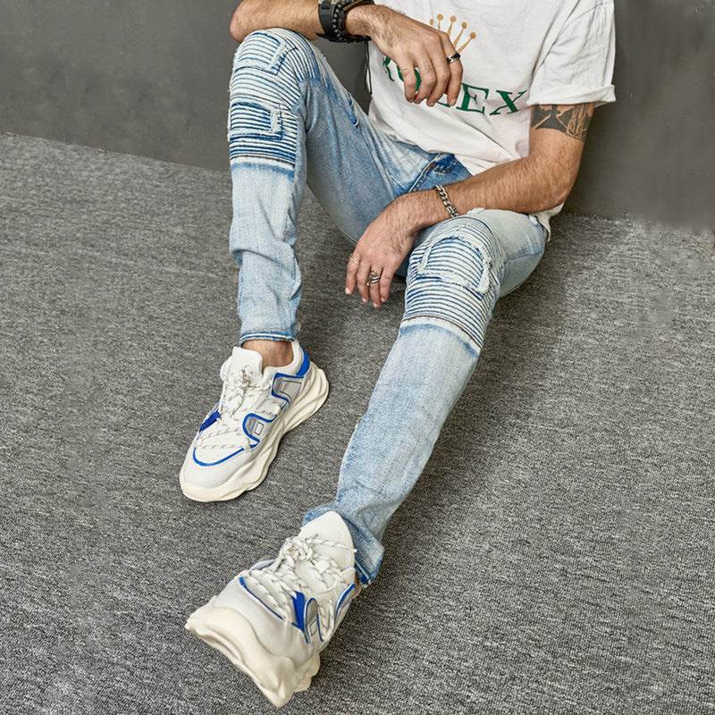 Men's Slim Ripped Jeans - American Style, Mid Waist, Comfortable Fit - Buy Center