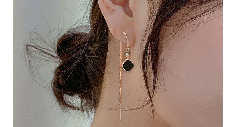 Buycenter Sterling Silver Black Square Tassel Earrings for Women - Buy Center