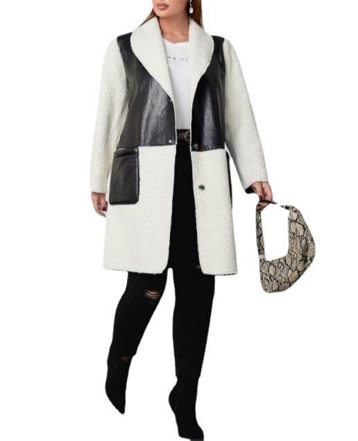 Buycenter Colorblock Faux Leather Jacket - Loose Fit Long Sleeve Style - Buy Center