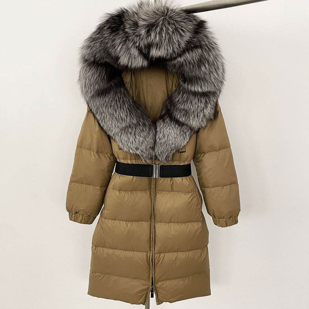 Women's Long Hoodie Coat - Real Fox Fur Collar, Padded Warmth 2025 - Buy Center