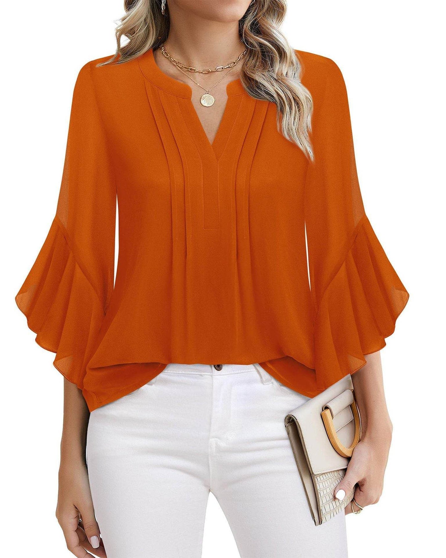 Buycenter Lotus Leaf 3/4 Sleeve Top - Loose Fit, Solid Colors Available - Buy Center