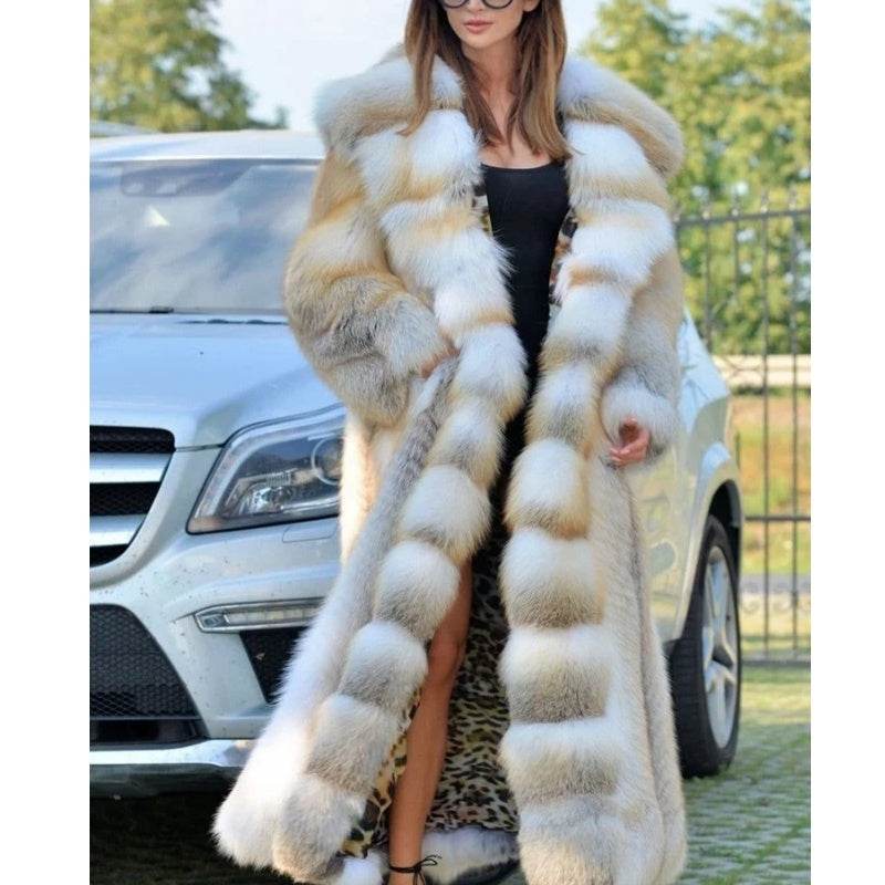 Buycenter Mid-Length Faux Fur Coat with Hood - Stylish European Design - Buy Center